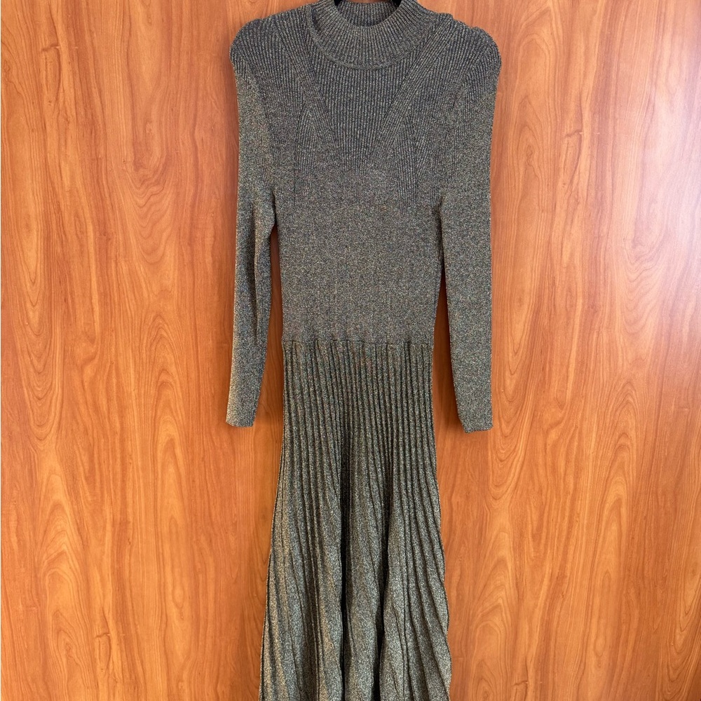 Sandro Gold Long Sleeve Knit Dress
